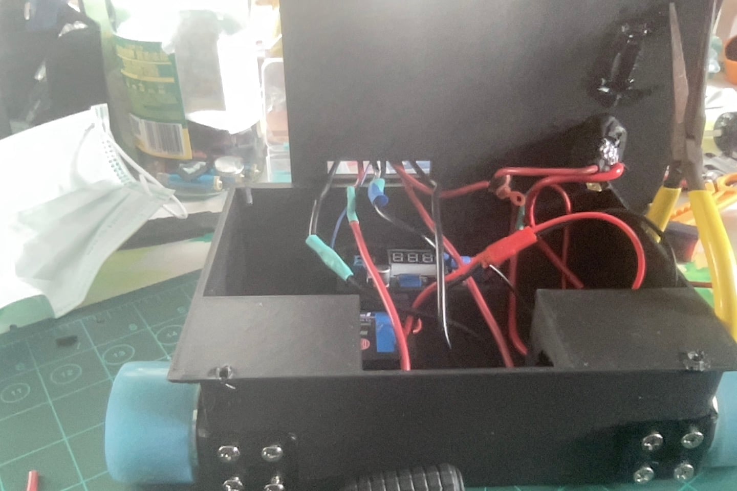 The rear compartment of Sumo Robot Version 2 during wiring